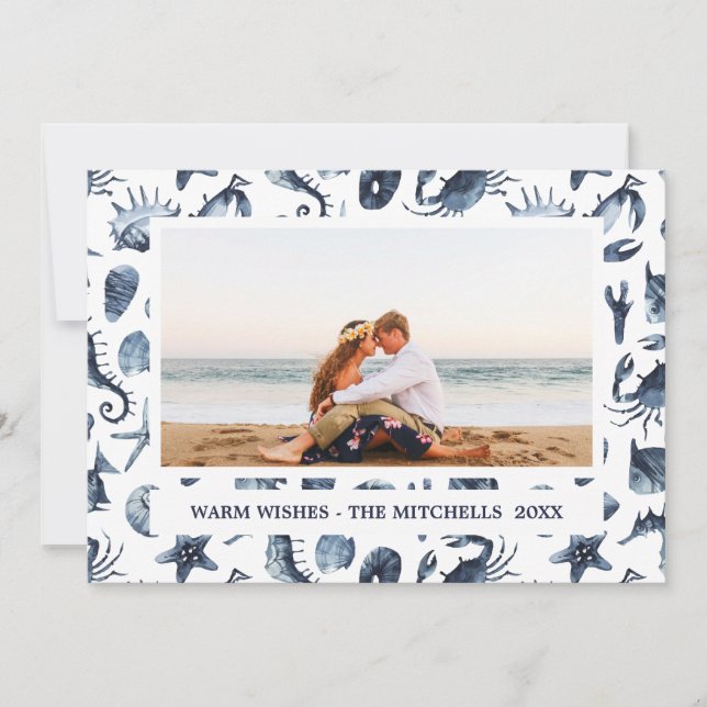 Beach Christmas Holidays Nautical Landscape Photo Holiday Card (Front)