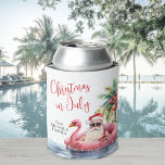 Beach Christmas In July Can Cooler<br><div class="desc">Celebrate the season with this festive and playful can cooler sleeve, perfect for a sunny Christmas in July gathering. The design shows a relaxed Santa Claus in sunglasses floating in a pink flamingo pool float, surrounded by ocean waves and tropical details—adding a fun twist to your warm-weather celebration. "Christmas In...</div>
