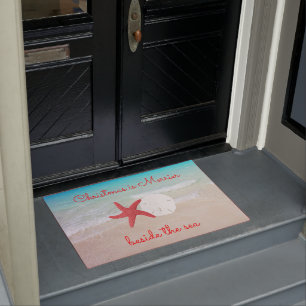 Beach Christmas Merrier by the Sea Door Mat