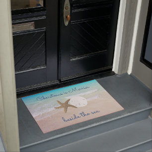 Beach Christmas Merrier by the Sea Door Mat
