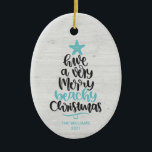 Beach Christmas Ornament<br><div class="desc">Fun and modern beach Christmas ornament features hand-lettered typography "Have a very merry beachy Christmas." Personalize with your and family name and year.</div>