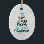 Beach Christmas Ornament<br><div class="desc">Fun and modern beach Christmas ornament features hand-lettered typography "Have a very merry beachy Christmas." Personalize with your and family name and year.</div>
