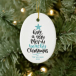 Beach Christmas Ornament<br><div class="desc">Fun and modern beach Christmas ornament features hand-lettered typography "Have a very merry beachy Christmas." Personalize with your and family name and year.</div>