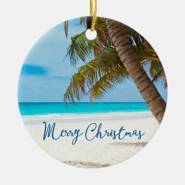 Beach Christmas Ornaments Ceramic Palm Tree (Front)