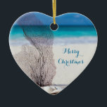 Beach Christmas Ornaments Heart Coral<br><div class="desc">Beach Christmas ornaments (heart ceramic) with coral and customizable text.</div>