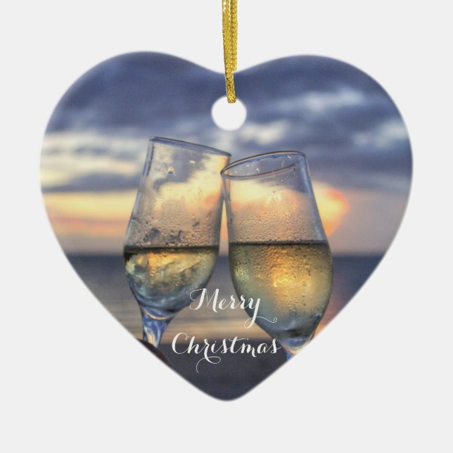 Beach Christmas Ornaments Heart Sunset (Front)