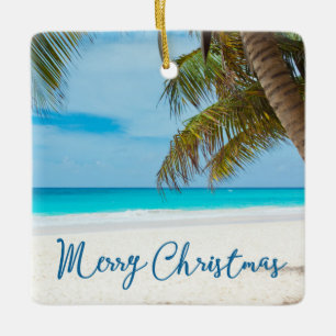 Beach Christmas Ornaments Square Ceramic Plam Tree