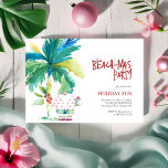 Beach Christmas Party Watercolor Palm Tree Santa Invitation<br><div class="desc">Get ready to celebrate with these fun and festive holiday party invitation templates, perfect for a warm-weather Christmas in Florida or Hawaii! Featuring watercolor artwork of a palm tree and a cheerful Santa Claus in a pink flamingo shirt holding a gift, this tropical design brings the island spirit to your...</div>