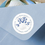 Beach Christmas Sand Dollar Navy Return Address Classic Round Sticker<br><div class="desc">This coastal Christmas round return address label features a holiday beach theme with sand dollar and starfish on navy blue glitter coral.
*If you would like this design on more products or need design help,  please contact me through Zazzle Chat.</div>