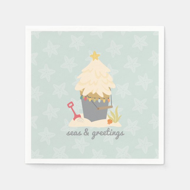 Beach Christmas Sand Pail Napkin (Front)