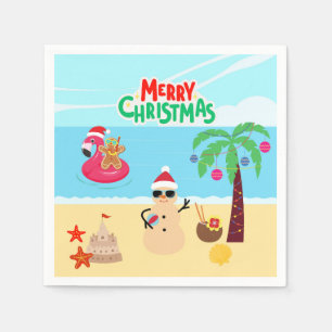 Beach Christmas Scene Napkin