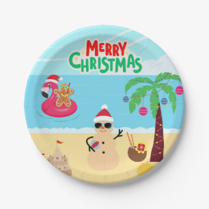 Beach Christmas Scene Paper Plate