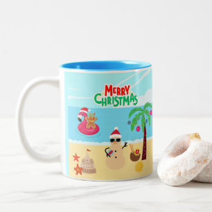 Beach Christmas Scene Two-Tone Coffee Mug