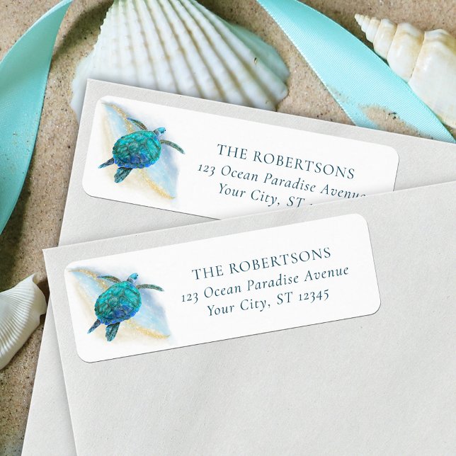 Beach Christmas Sea Turtle Glitter Return Address (Creator Uploaded)