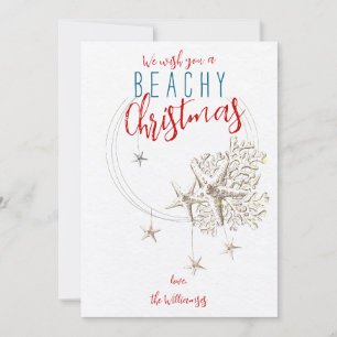 Beach Christmas Starfish & Coral Vintage Sepia Holiday Card