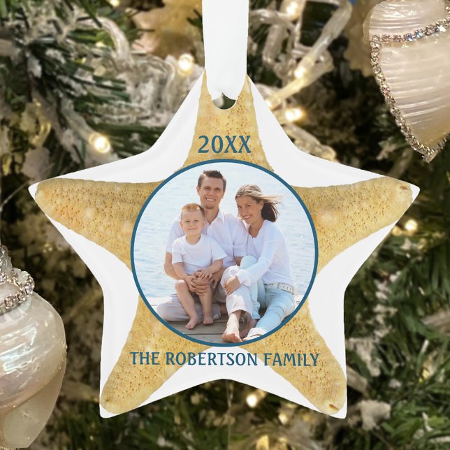 Beach Christmas Starfish Famille Photo Blanc Bleu (Créateur téléchargé)