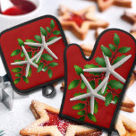 Beach Christmas Starfish Oven Mitt and Pot Holders Oven Mitt & Pot Holder Set<br><div class="desc">Christmas kitchen pot holder and oven mitts with a tropical beach theme.  White starfish,  or sea stars,  with green holly leaves,  is the design on both items.  Background colour is deep red.  This pretty design will brighten a holiday kitchen and make all that baking so much sweeter!</div>