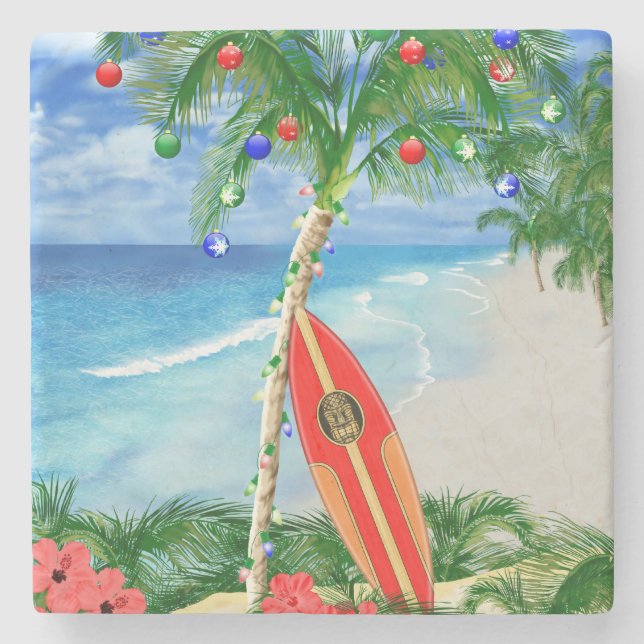 Beach Christmas Stone Coaster (Front)