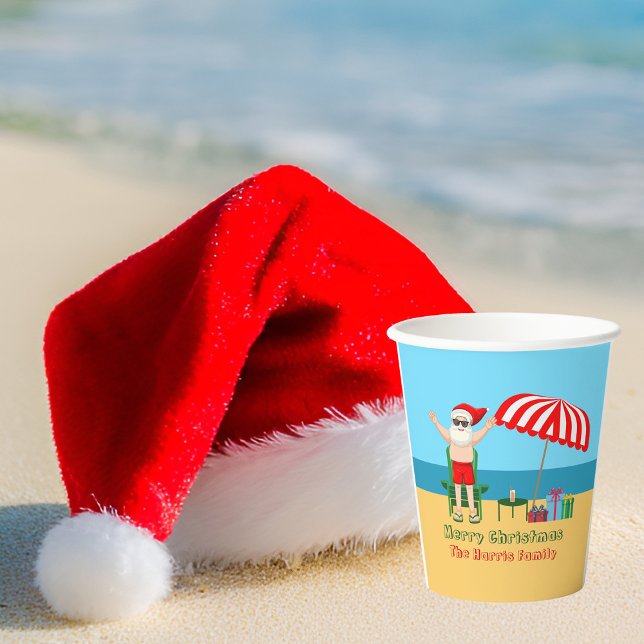 Beach Christmas Summer Santa Claus Custom Party Paper Cups (Creator Uploaded)