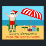 Beach Christmas Summer Santa Claus Custom Party Poster<br><div class="desc">This cute custom Christmas in July poster makes perfect summer party decor for a beach bash or pool gathering. Make it a fun north pole themed extravaganza with Santa Claus in his swimming trunks next to a red and white striped beach umbrella and gifts. I've never seen Mr. Klaus in...</div>