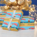 Beach Christmas Summer Santa Claus Cute Custom Wrapping Paper<br><div class="desc">This cute custom Christmas in July party wrapping paper makes perfect summer party decor for a beach bash or pool gathering. Make it a fun north pole themed extravaganza with Santa Claus in his swimming trunks next to a red and white striped beach umbrella and gifts. I've never seen Mr....</div>