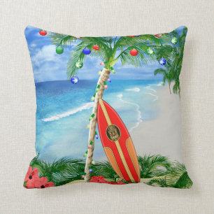 Beach Christmas Throw Pillow