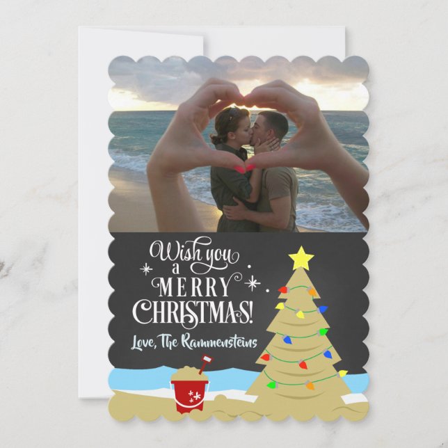 Beach Christmas Tree Chalkboard Carte photo de vac (Devant)