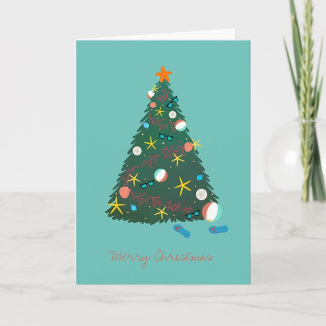 Beach Christmas Tree Holiday Vacation  Card (Front)