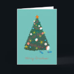 Beach Christmas Tree Holiday Vacation Card<br><div class="desc">Beach themed decorated Christmas tree with coral, sunglasses, seashells, beach balls and star fish. Original illustration by Becky Nimoy. customize the greeting and inside as desired, even add a family photo</div>