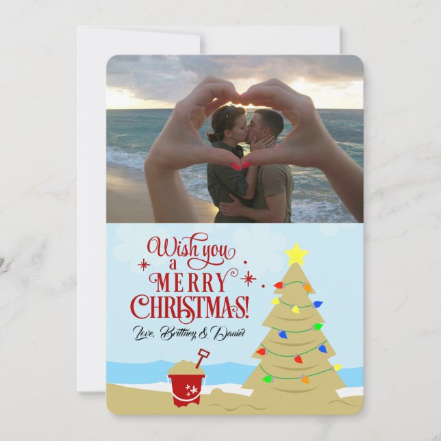 Beach Christmas Tree Merry Christmas Photo Announcement (Front)