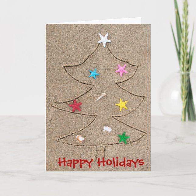 beach Christmas tree with starfish Holiday Card (Front)