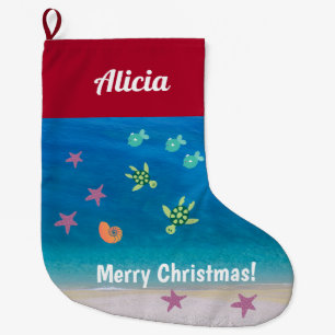 Beach Christmas Tropical Ocean Starfish Turtles Large Christmas Stocking