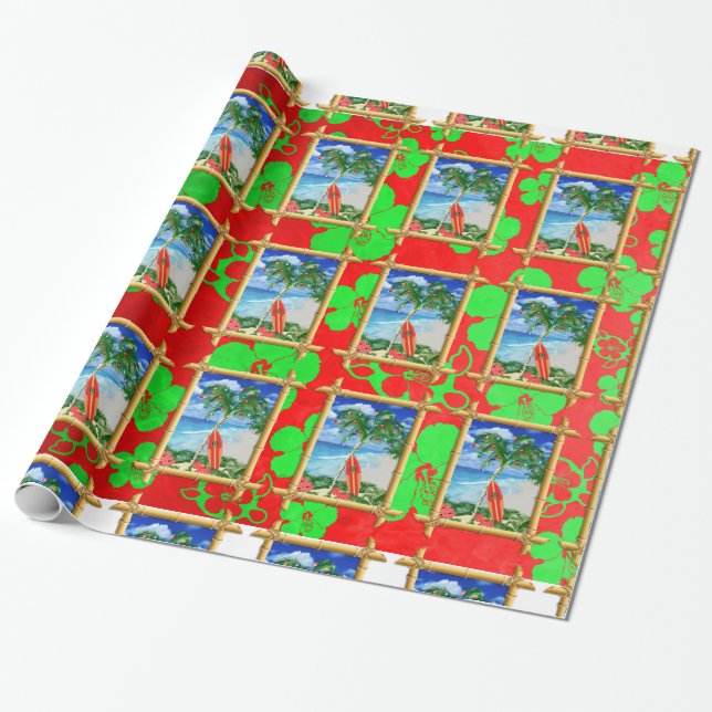 Beach Christmas Wrapping Paper (Unrolled)