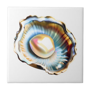 Beach clam shell with pearl shimmer lustre tile