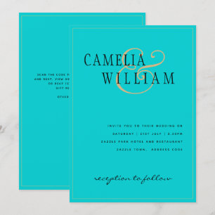 Beach Classic Turquoise Gold Wedding Invitation