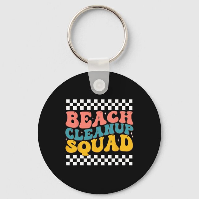 Beach Cleanup Squad Groovy Retro Design For Earth  Keychain (Front)