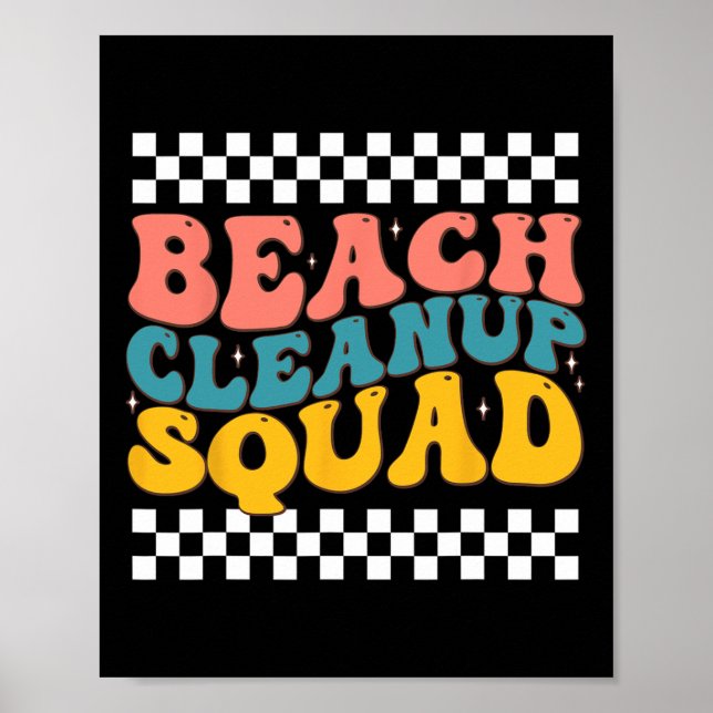 Beach Cleanup Squad Groovy Retro Design For Earth  Poster (Front)