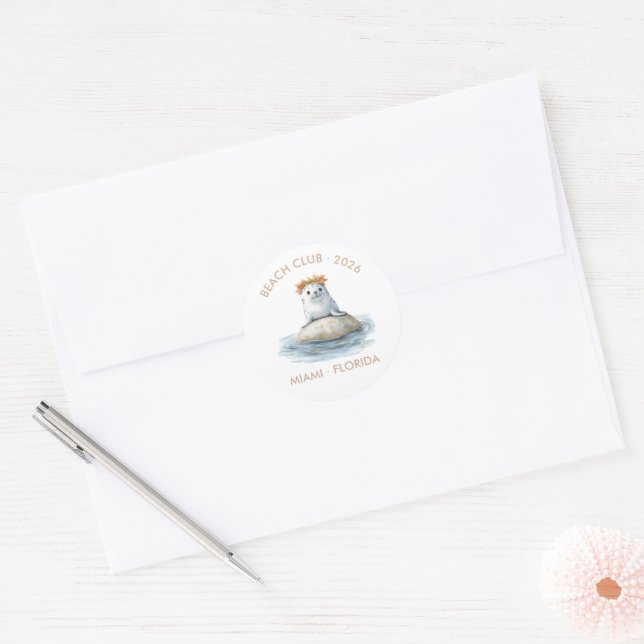 Beach Club Autumn - Fall Coastal Chic Classic Round Sticker (Envelope)
