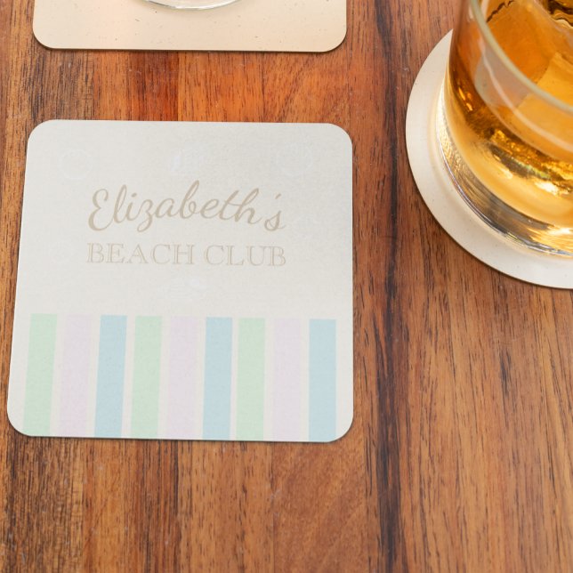 Beach Club Birthday Square Paper Coaster (Creator Uploaded)
