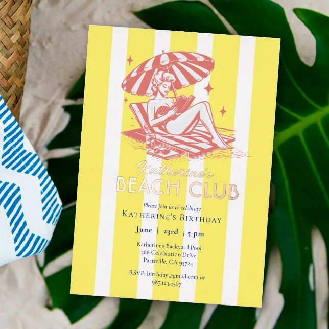 Beach Club Yellow Stripes Birthday Party Gold  (Creator Uploaded)
