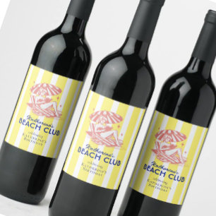Beach Club Yellow Stripes Birthday Party  Wine Label