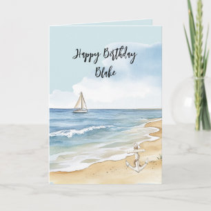 Beach Coast Ocean Boat Anchor Birthday Card