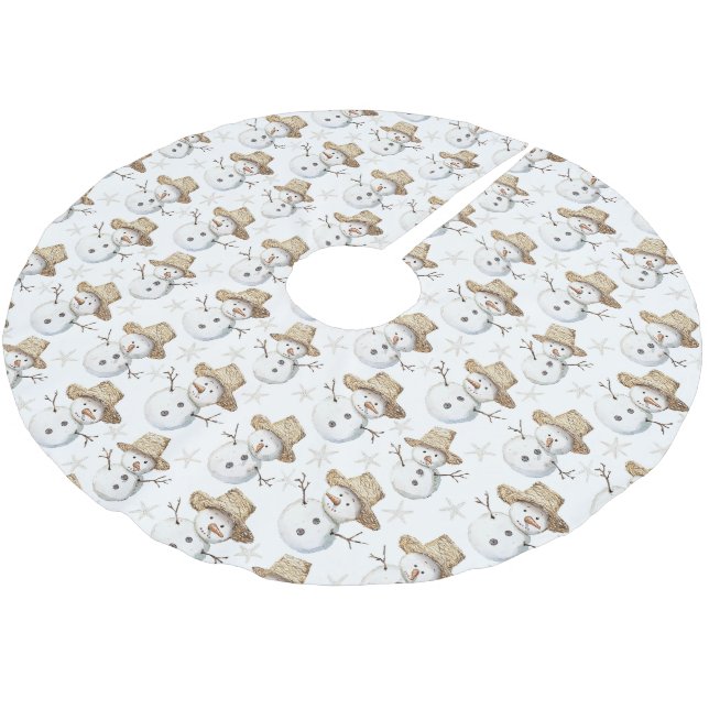 Beach Coast Snowman Christmas Brushed Polyester Tree Skirt (Angled)