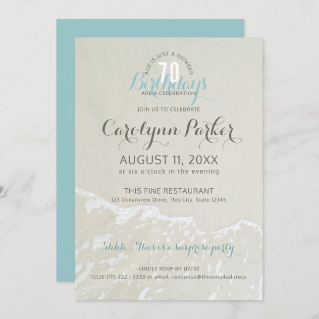 Beach Coastal 70th Birthday Invitation (Front/Back)