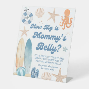 Beach Coastal Baby Shower How Big is Her Belly  Pedestal Sign