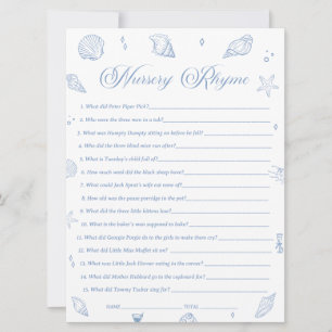 Beach Coastal Baby Shower Nursery Rhyme Game Card