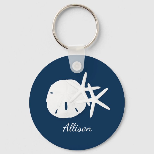 Beach Coastal Blue Personalized Keychain (Front)
