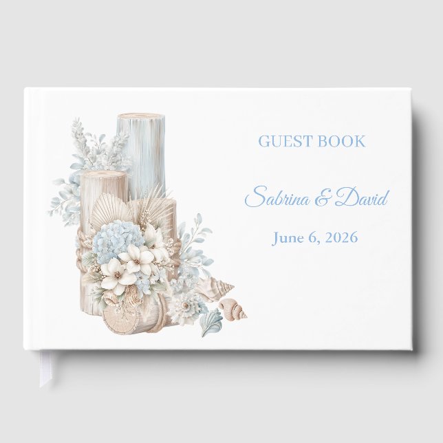 Beach Coastal Boho Wedding Guest Book (Front)
