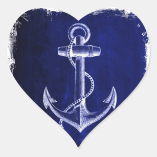 beach coastal chic nautical navy blue anchor heart sticker