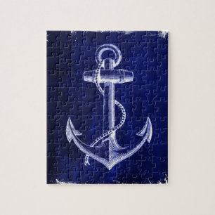 beach coastal chic nautical navy blue anchor jigsaw puzzle